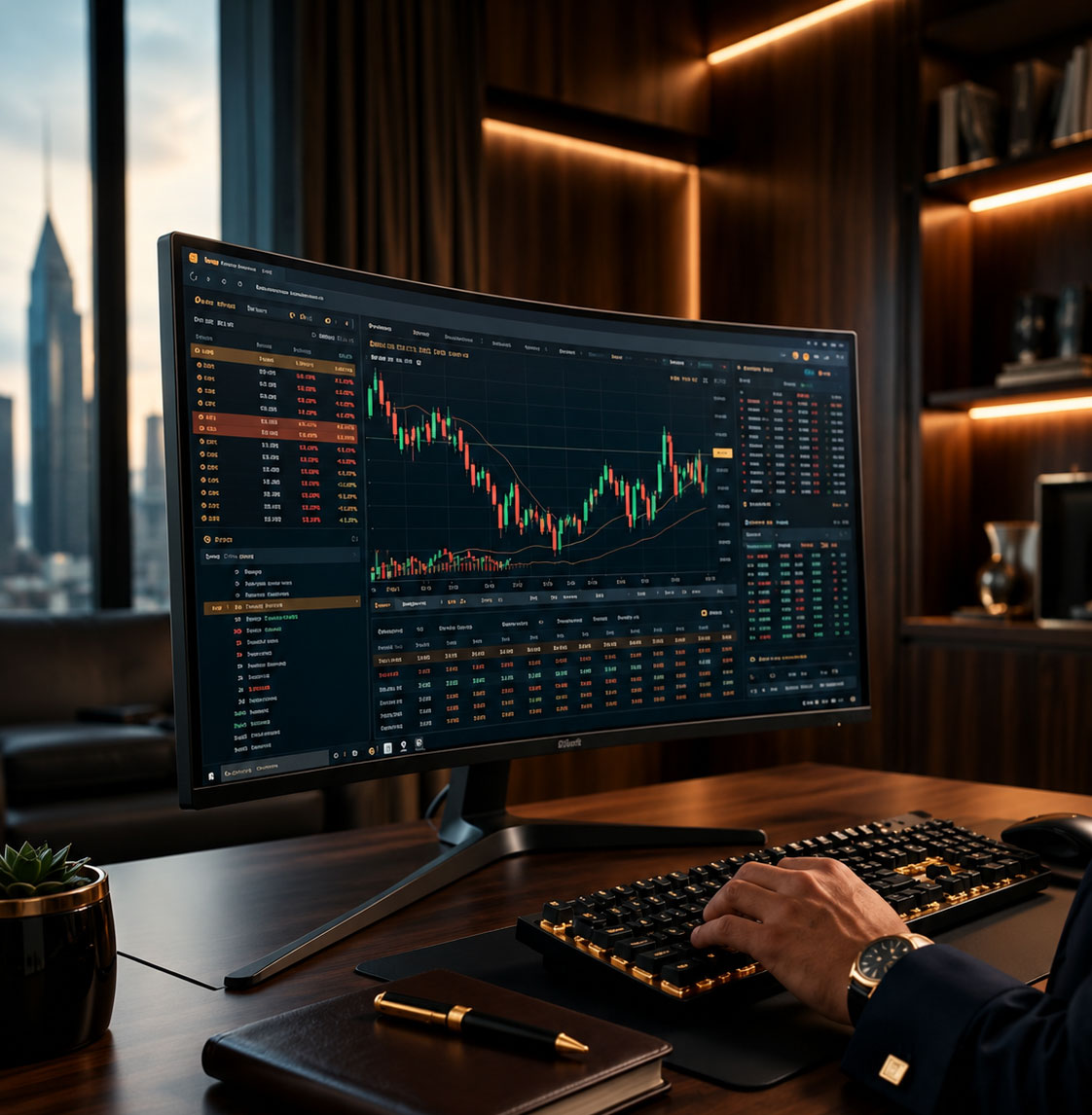 Trader working with financial market charts