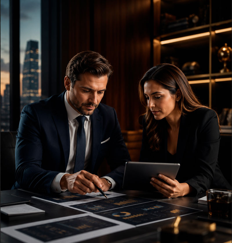 Financial market expert in a modern trading office